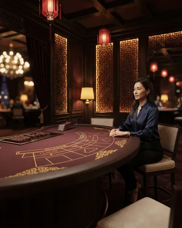 Чистый 3D-рендер стола без дилера, стилизация «виртуальный зал»