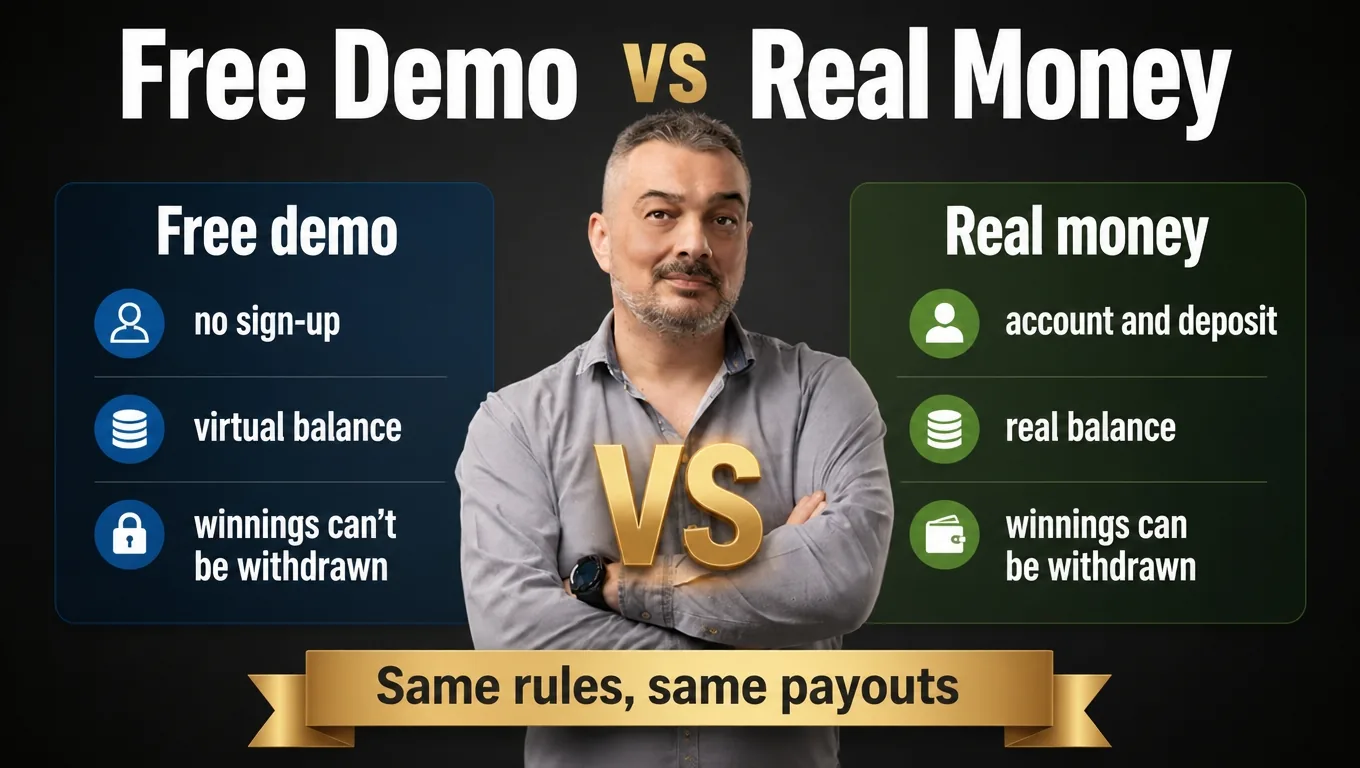 Free demo vs real money: what's the same